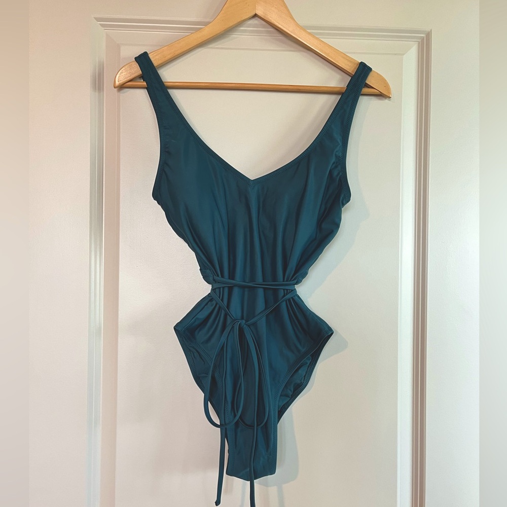 Moss Teal Girlfriend Collective Wrap One Piece